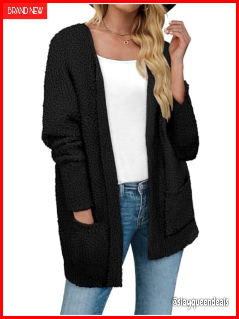 Popcorn Fuzzy Knit Cardigan Open Front Long Sweater for Fall Winter